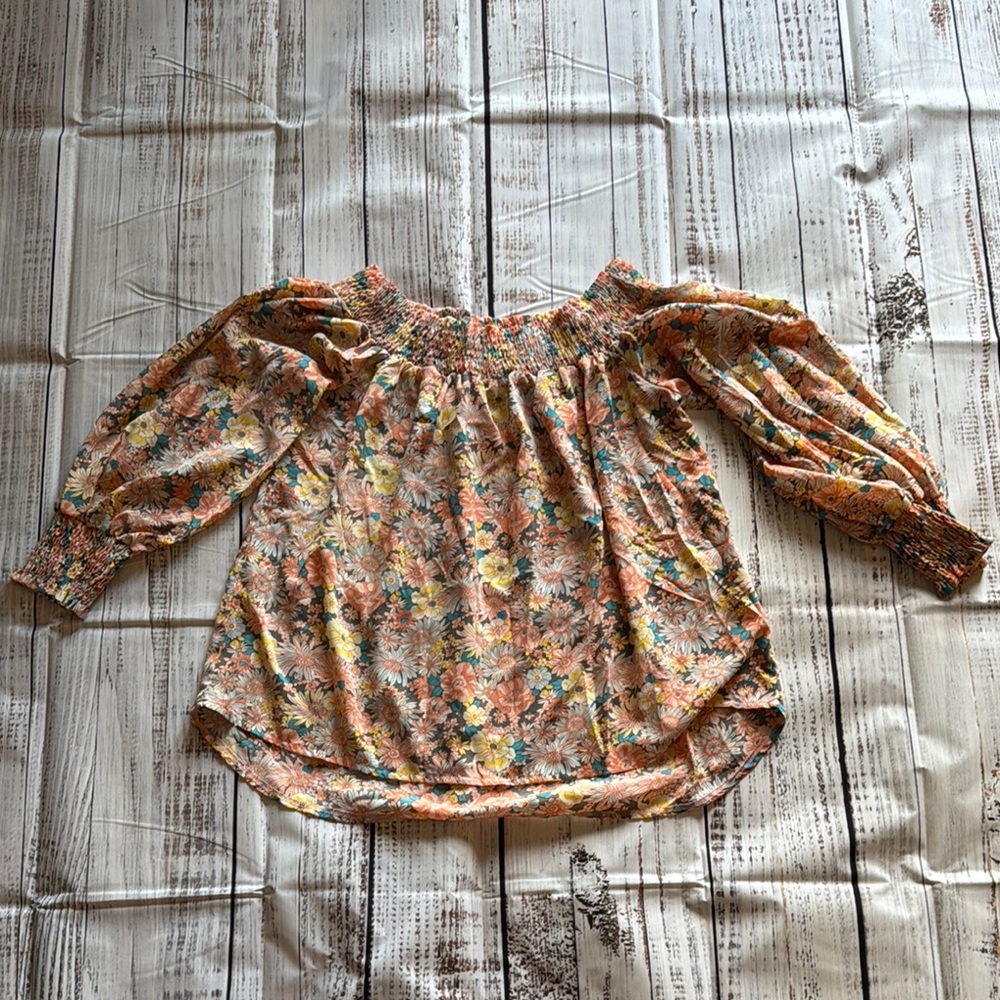 Orange and Blue Ruffled Relaxed Blouse
